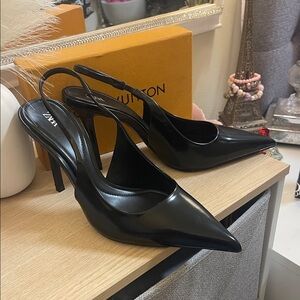Zara Glossy Black Pointed Heels